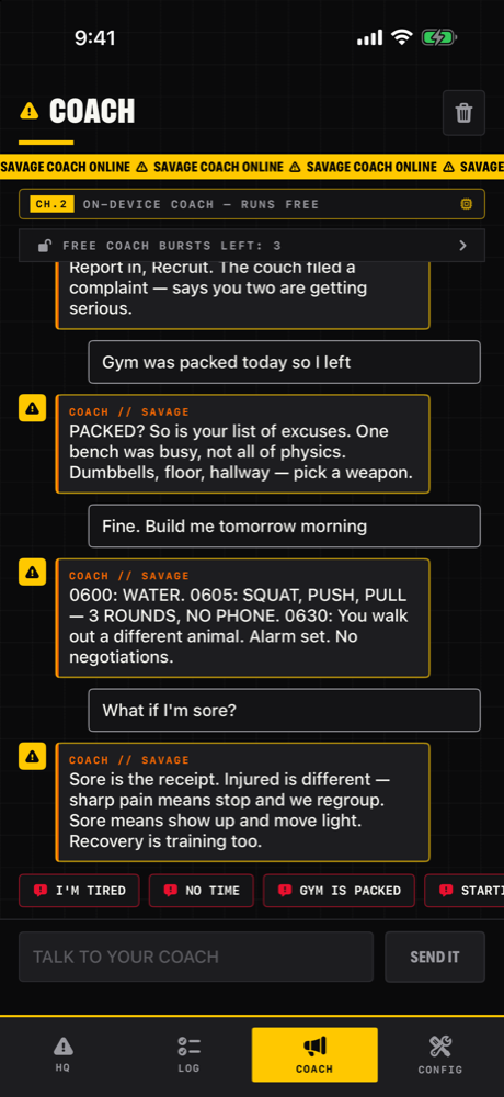 Coach chat conversation