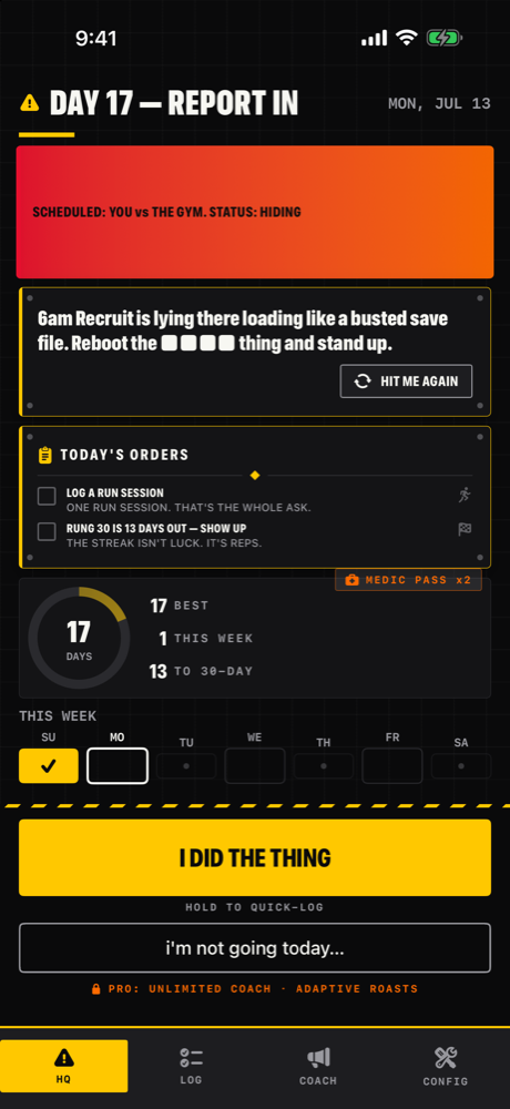 LOCK TF IN home screen showing a 17-day streak